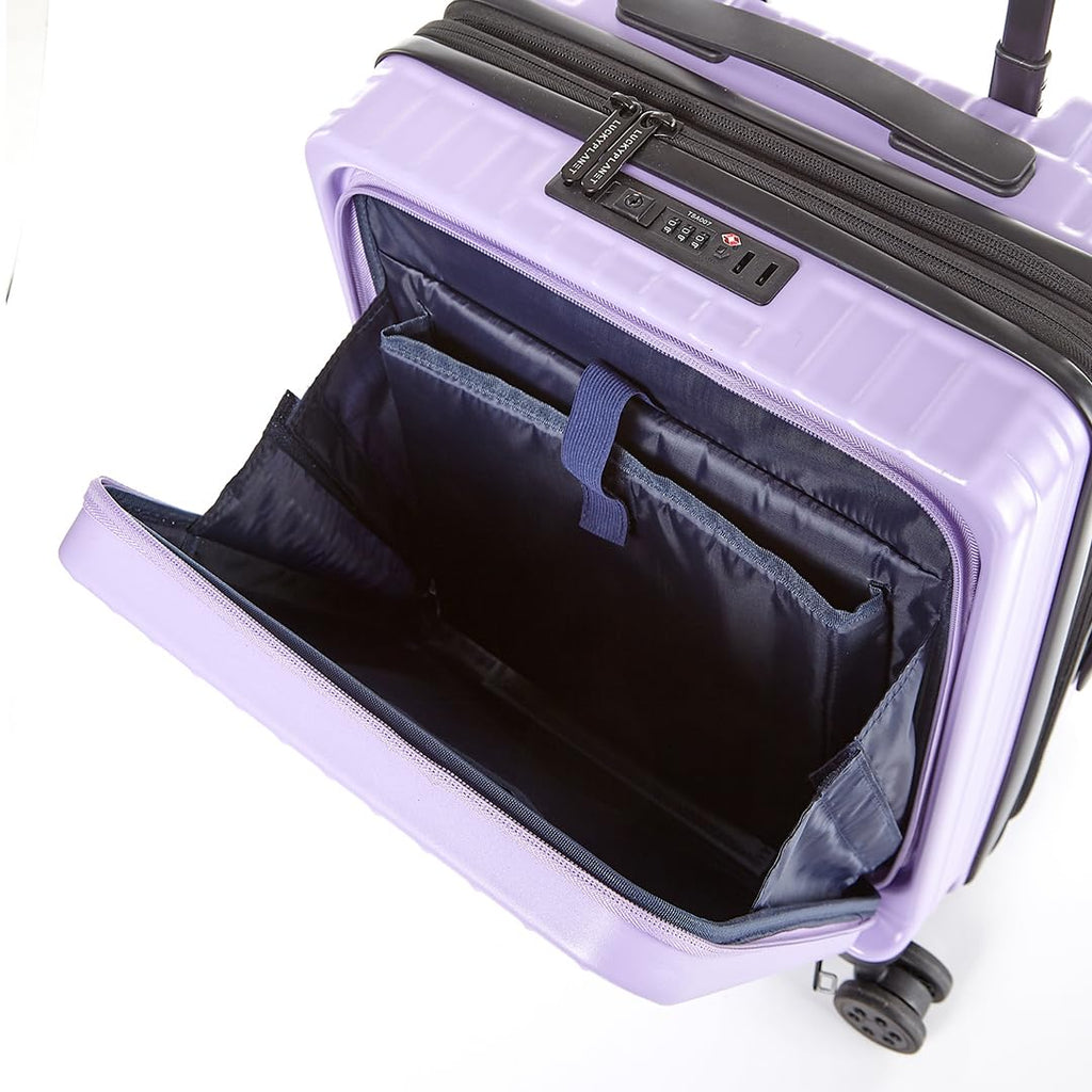 Gobeyond carry on suitcase Purple with laptop pocket and cup holder
