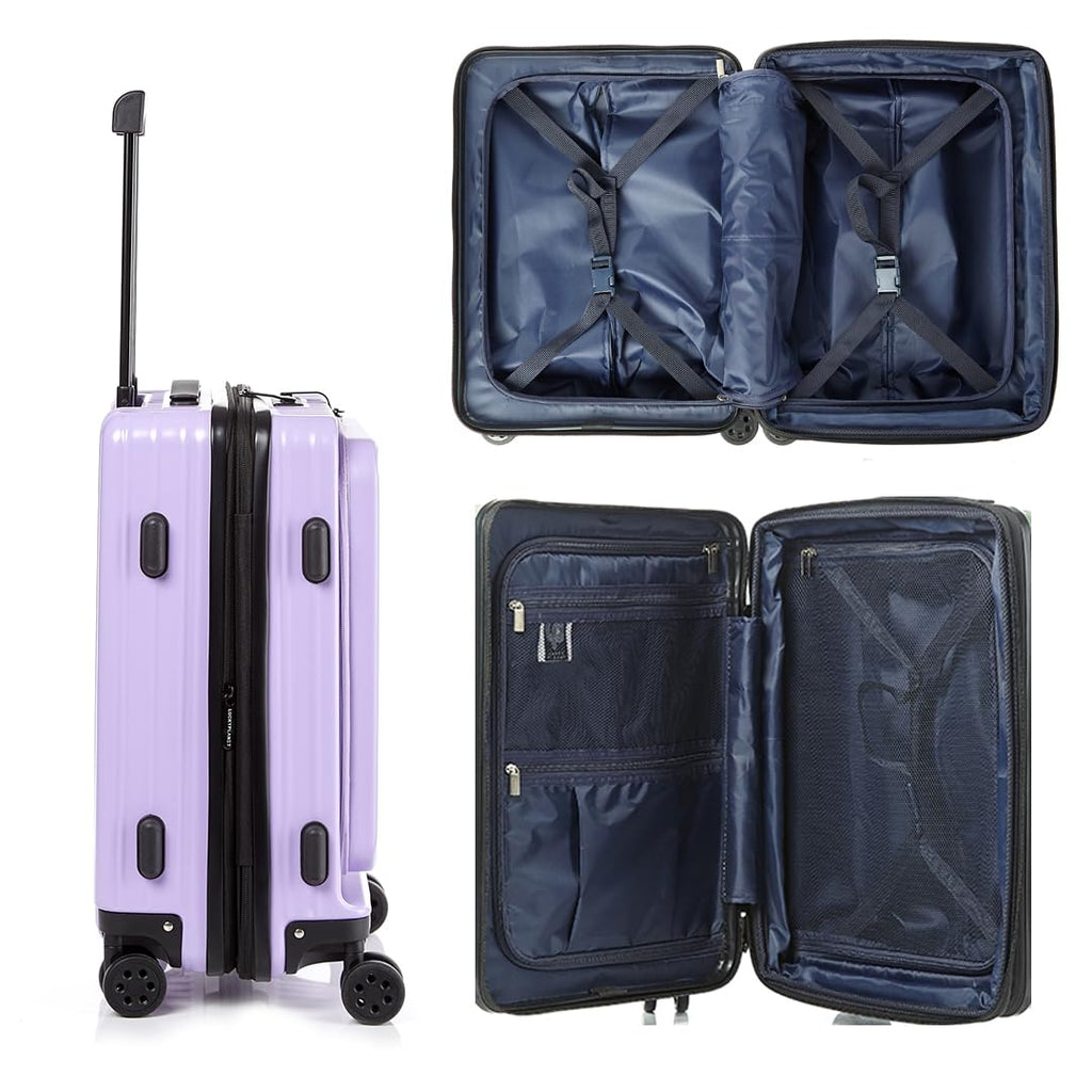 Gobeyond carry on suitcase Purple with laptop pocket and cup holder