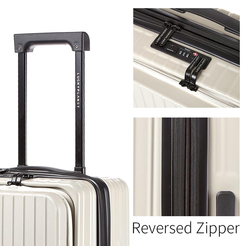 Gobeyond carry on suitcase Ivory with laptop pocket and cup holder 21"