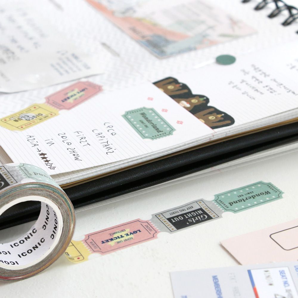 Vintage Mood Masking Tape-Bear, Jelly Bean, Ticket-decorate/scrapbook/photo deco