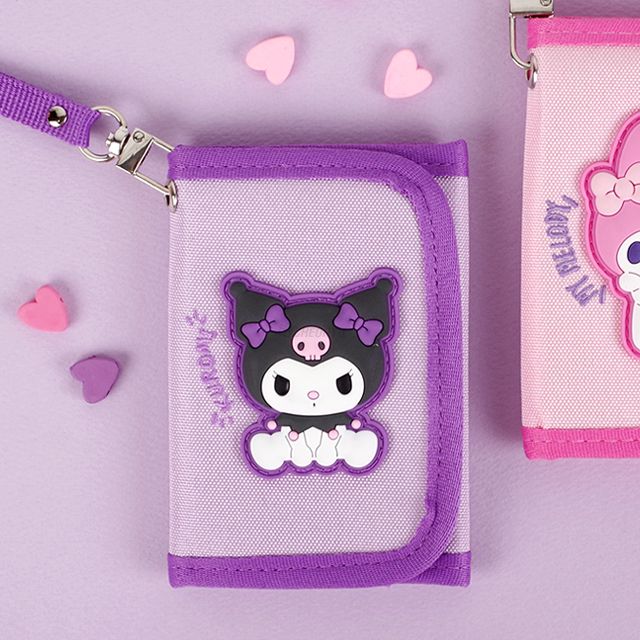 Sanrio Kuromi, Pochacco Wallet with lanyard neck Strap, 3layers pockets