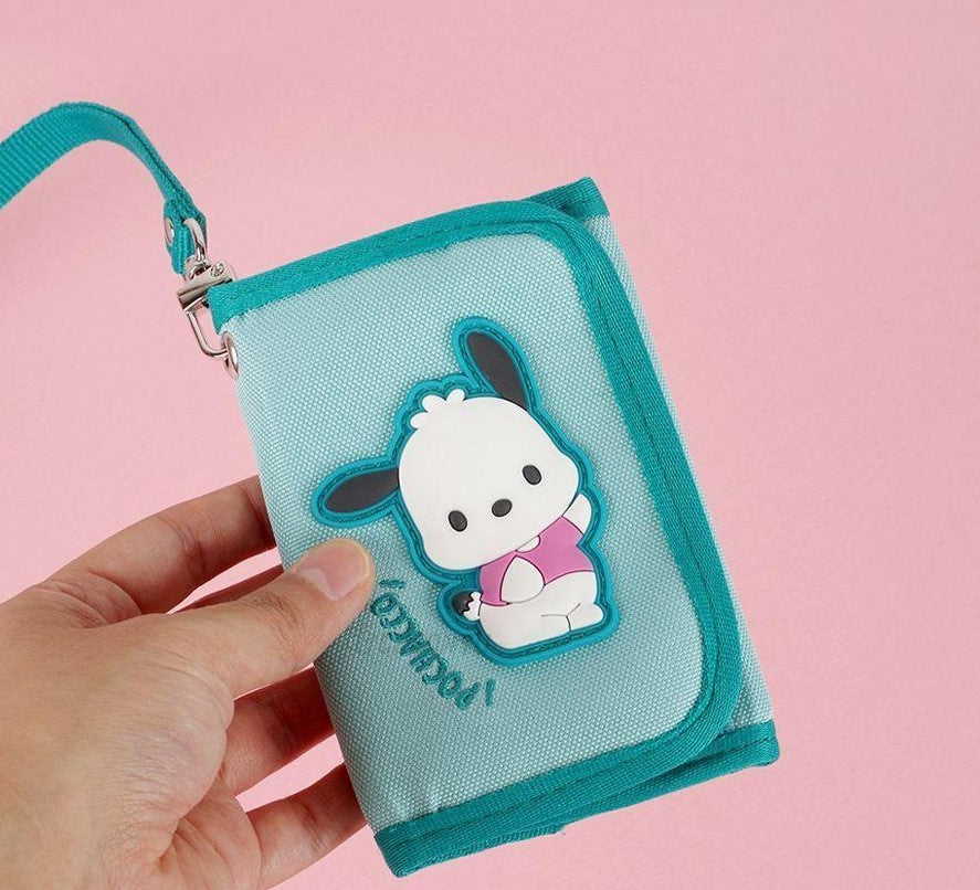 Sanrio Kuromi, Pochacco Wallet with lanyard neck Strap, 3layers pockets