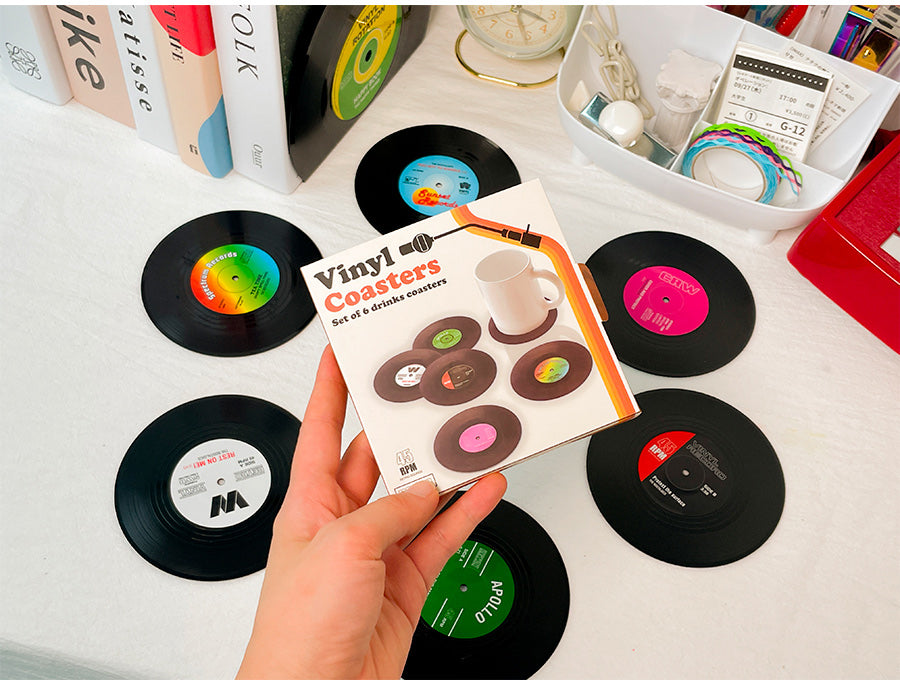 Retro Vinyl Record Drink Coaster Set - 6pcs