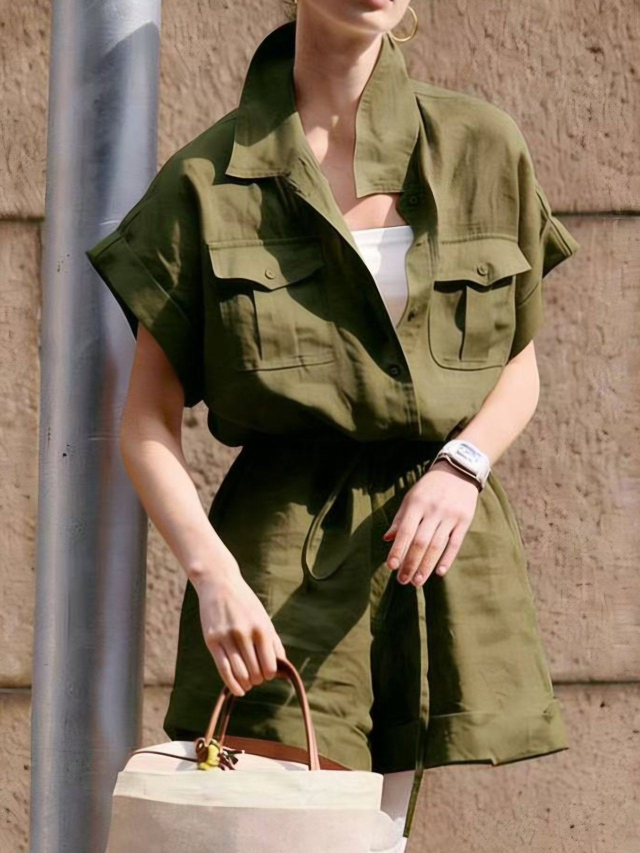 Linen Breeze Utility Romper - Luckyplanetusa