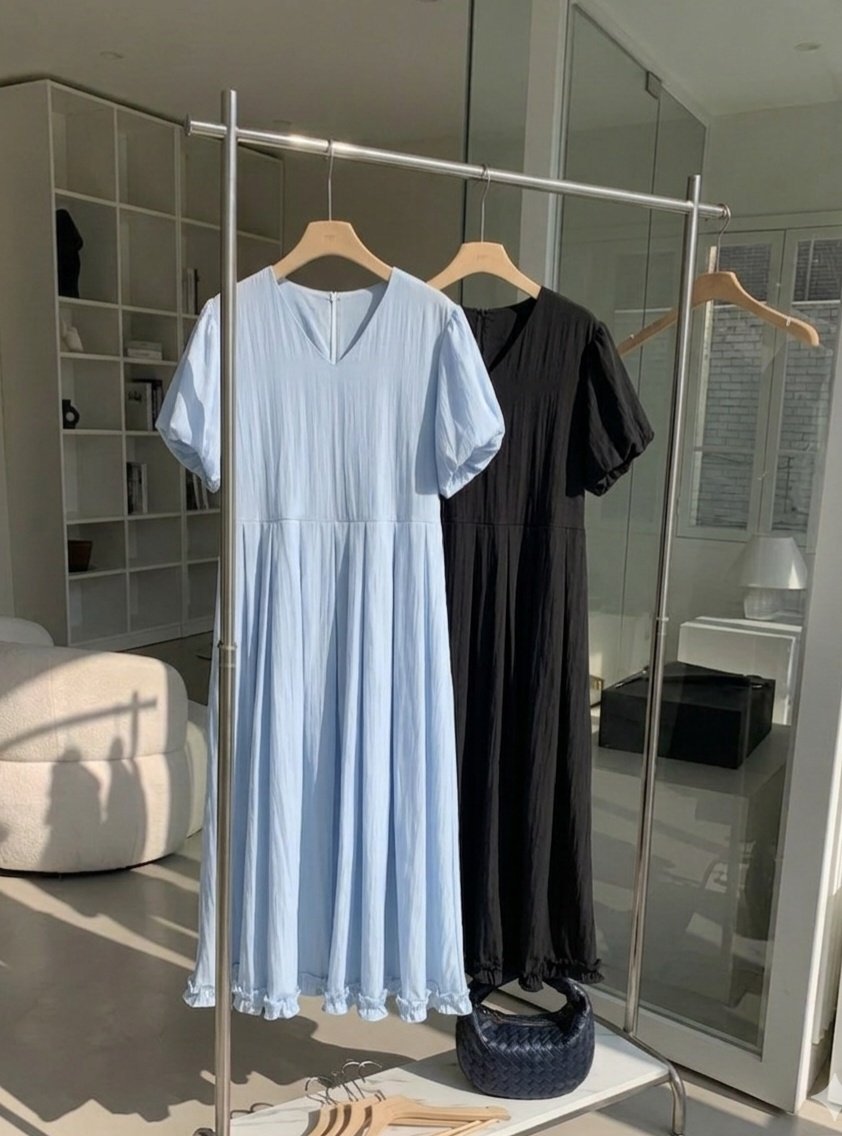 Airy Flow Balloon Sleeve Long Dress - Luckyplanetusa