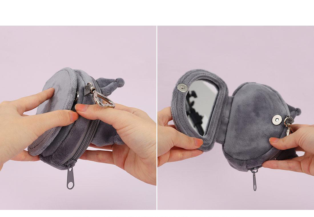 Kuromi Fluffy Coin Pouch with Keychain and Mirror