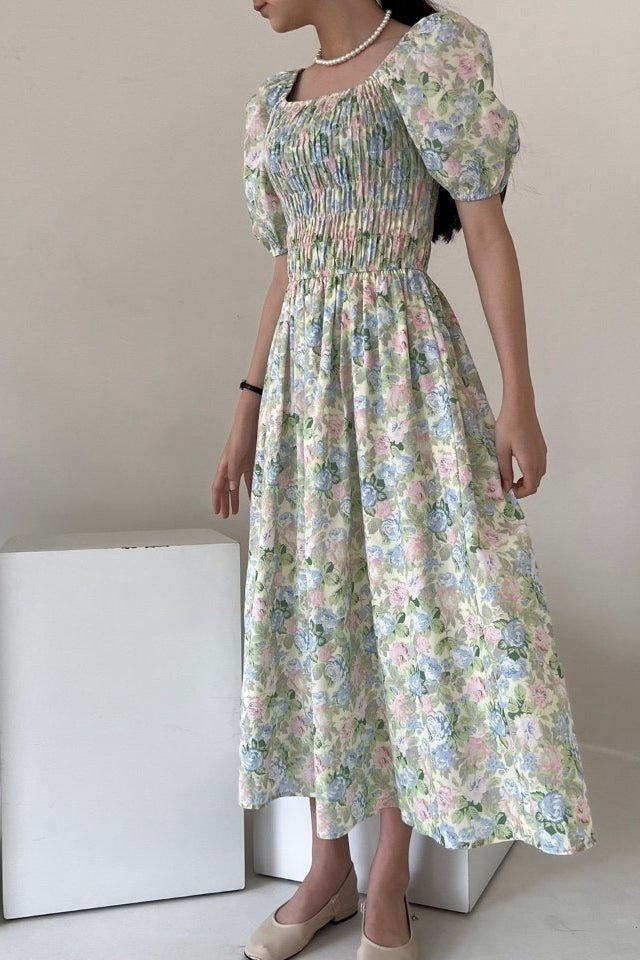 Blossom Garden Puff Sleeve Smocked Dress - Luckyplanetusa