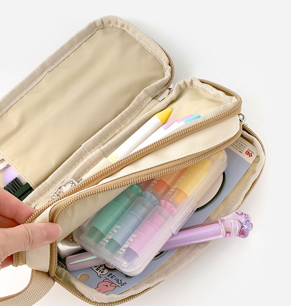 Soon Deok Embroidered Double-Zipper Pencil Case