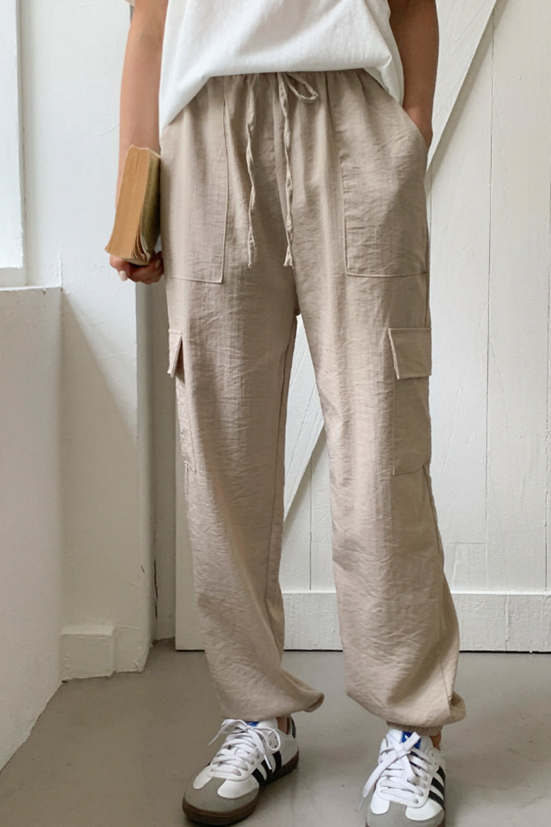 Linen Touch Utility Cargo Jogger Pants - Luckyplanetusa