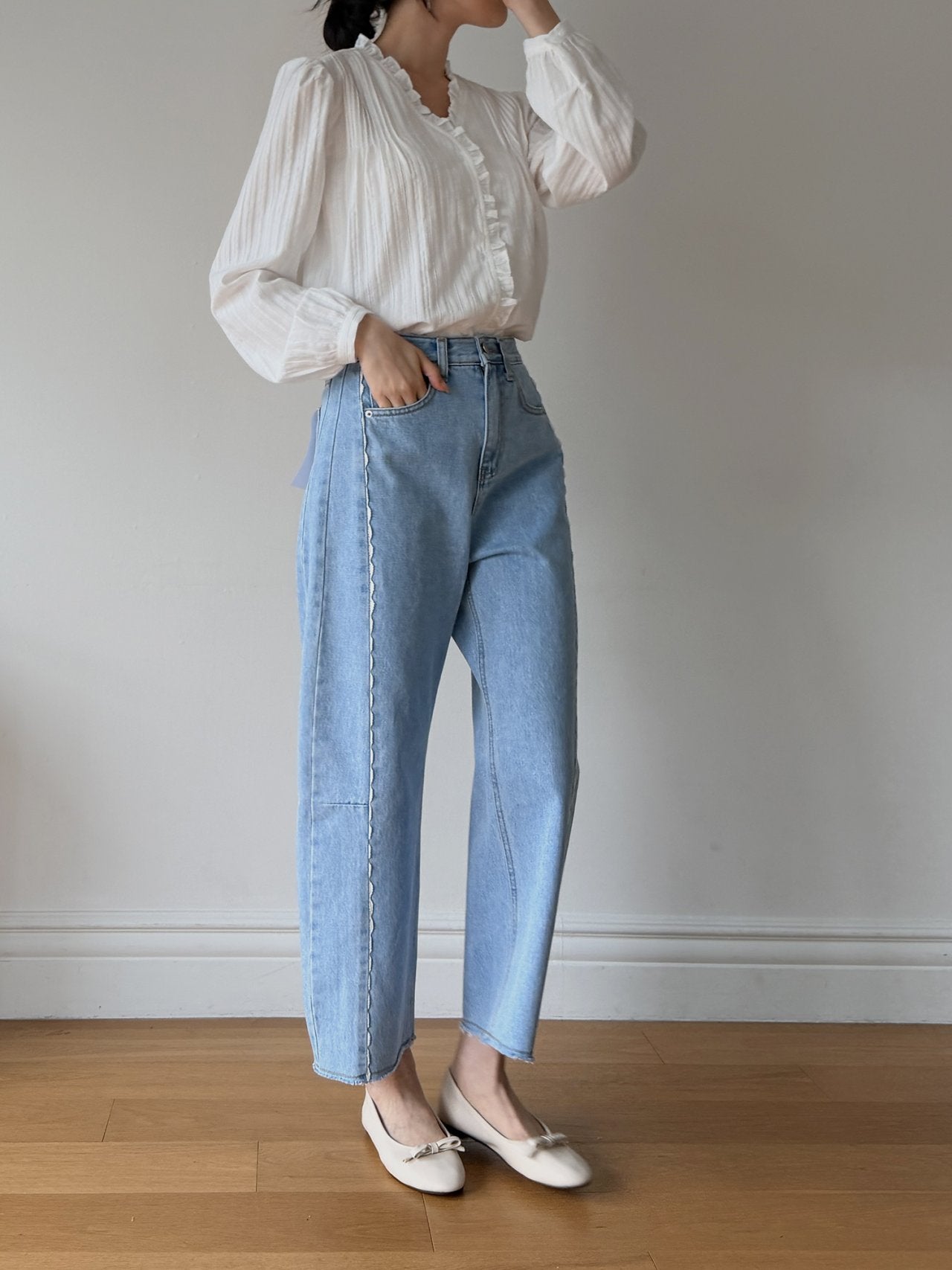 LineCut Wide Straight Denim Pants Vertical Seam Detail High-Rise Jeans - Luckyplanetusa
