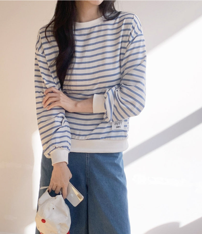 Be Happy Stripe Sweatshirt Made in Korea - Luckyplanetusa