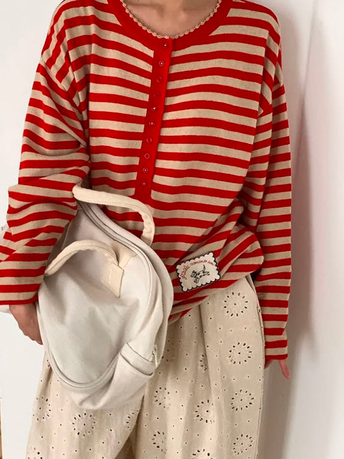 Vintage Stripe Patch Henley Top
