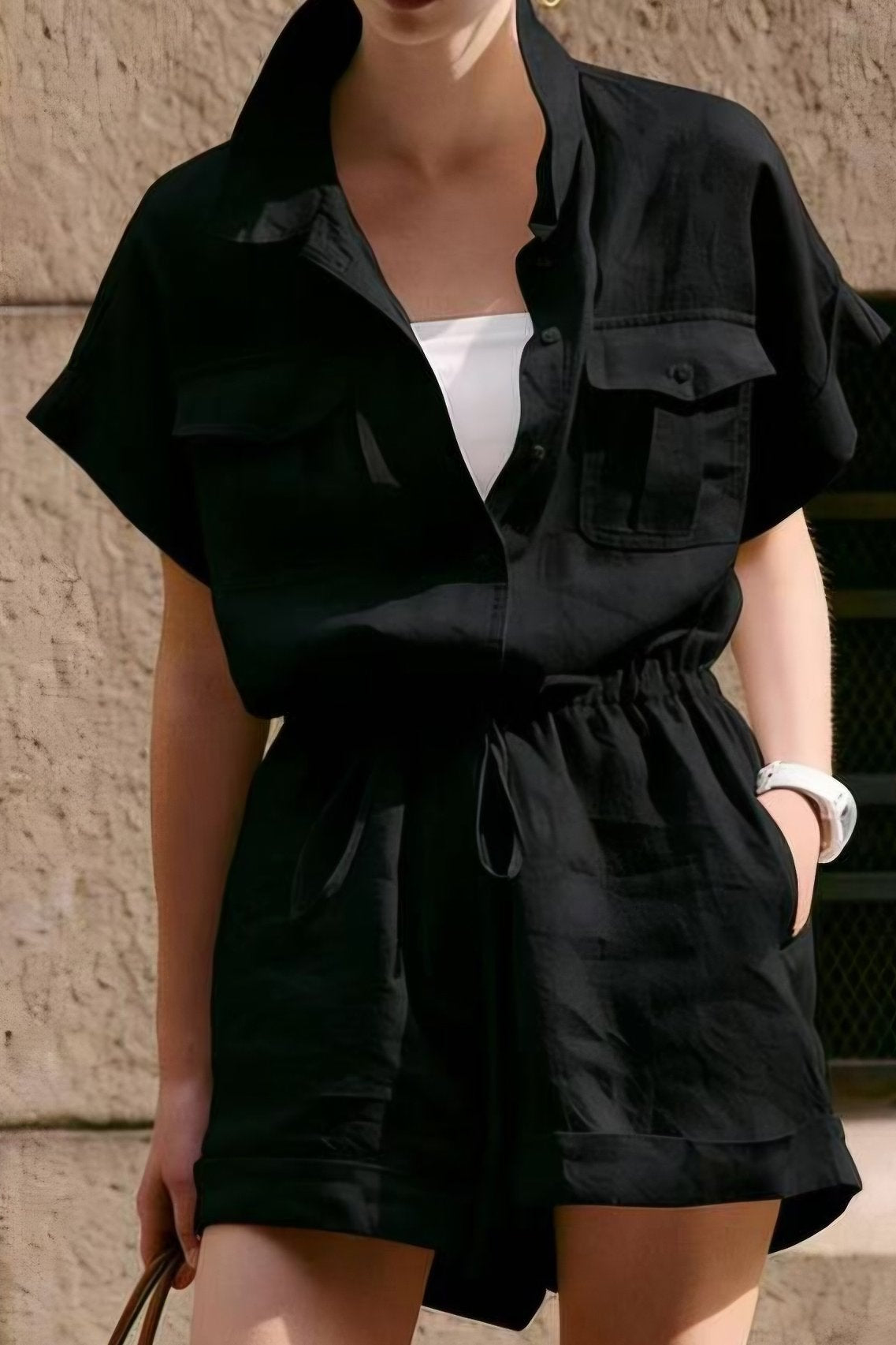Linen Breeze Utility Romper - Luckyplanetusa