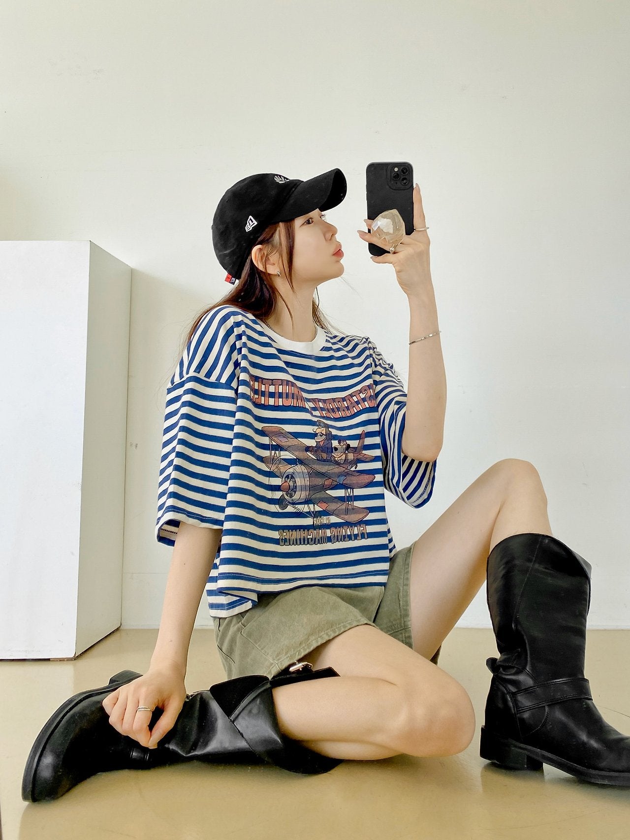 Vintage Pilot Stripe Crop Tee - Luckyplanetusa