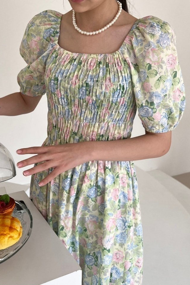 Blossom Garden Puff Sleeve Smocked Dress - Luckyplanetusa