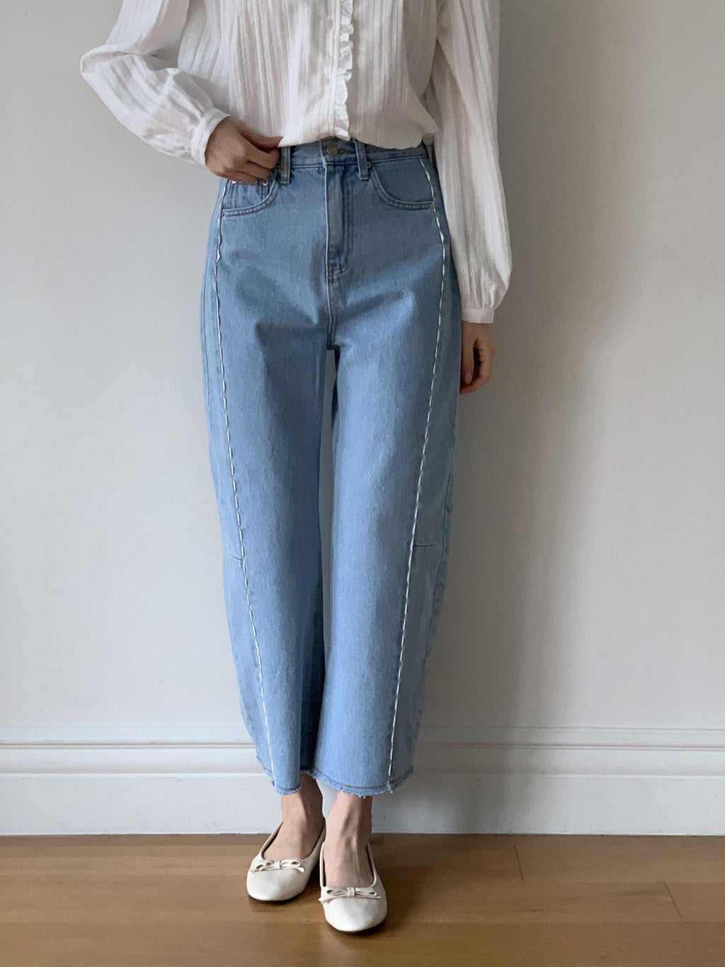 LineCut Wide Straight Denim Pants Vertical Seam Detail High-Rise Jeans - Luckyplanetusa