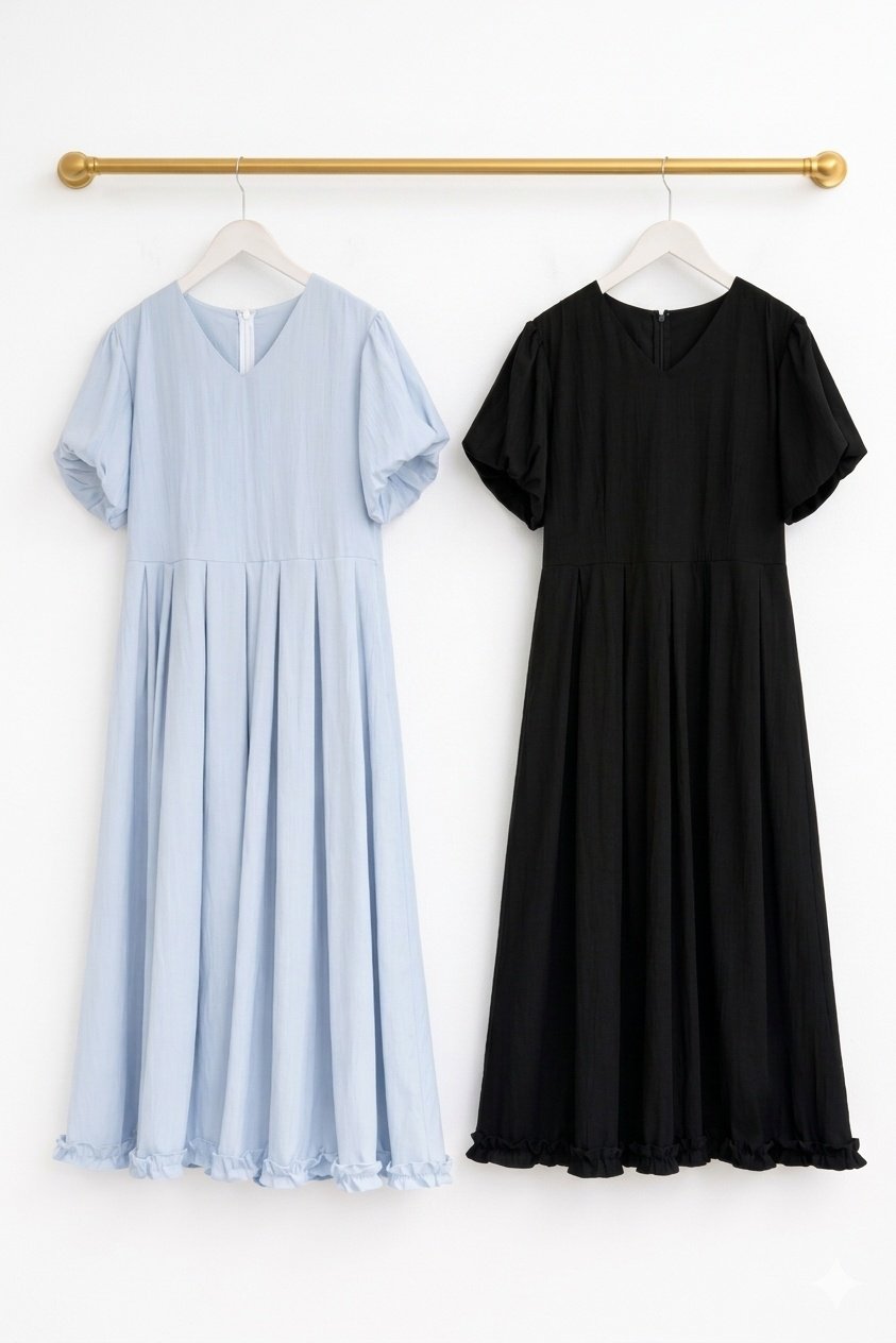 Airy Flow Balloon Sleeve Long Dress - Luckyplanetusa