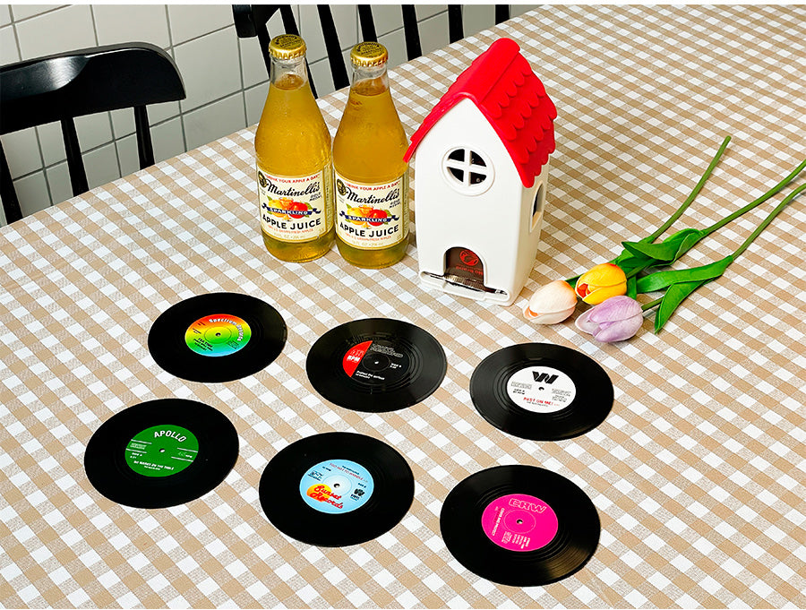 Retro Vinyl Record Drink Coaster Set - 6pcs