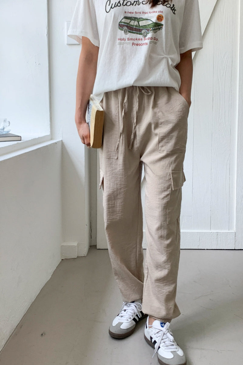 Linen Touch Utility Cargo Jogger Pants - Luckyplanetusa
