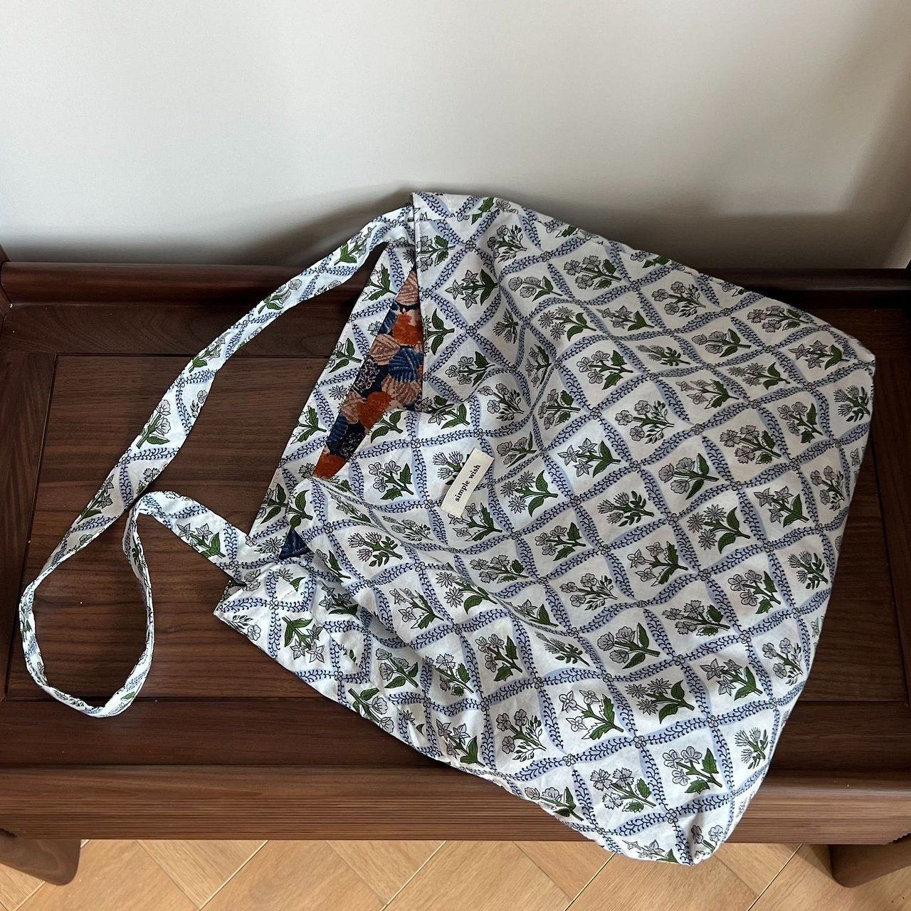 Bohemian Garden Hand Print Cotton Tote Bag - Luckyplanetusa