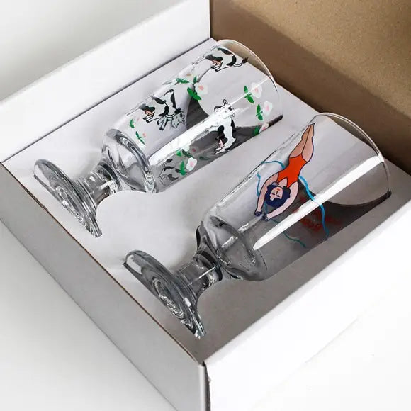 1537  Vintage Glass Cup- Large  2Pcs Gift SET Drinkware