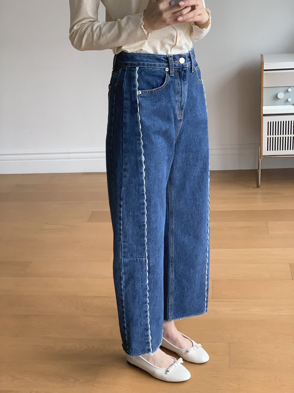 LineCut Wide Straight Denim Pants Vertical Seam Detail High-Rise Jeans - Luckyplanetusa