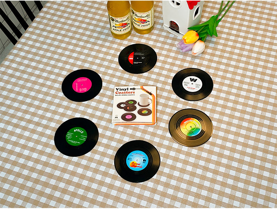 Retro Vinyl Record Drink Coaster Set - 6pcs