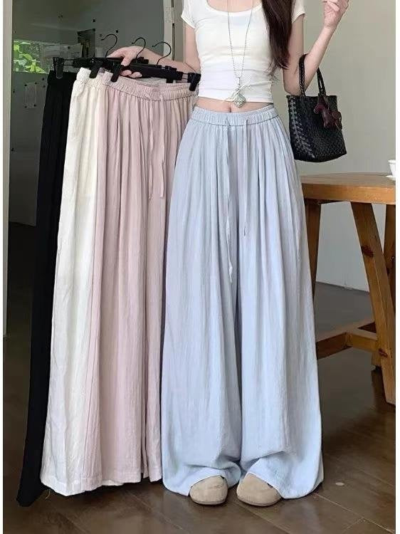 Airy Linen Blend Wide Summer Daily Pants - Luckyplanetusa