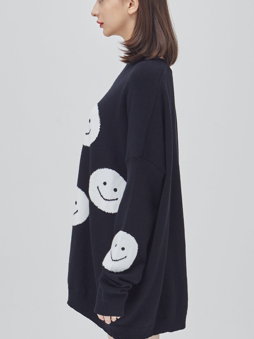 Happy Face Oversized Intarsia Knit Sweater