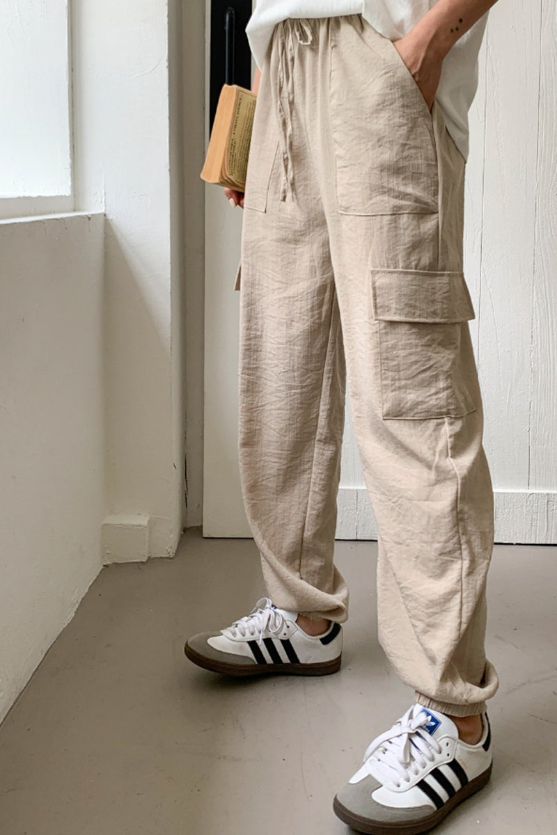Linen Touch Utility Cargo Jogger Pants - Luckyplanetusa