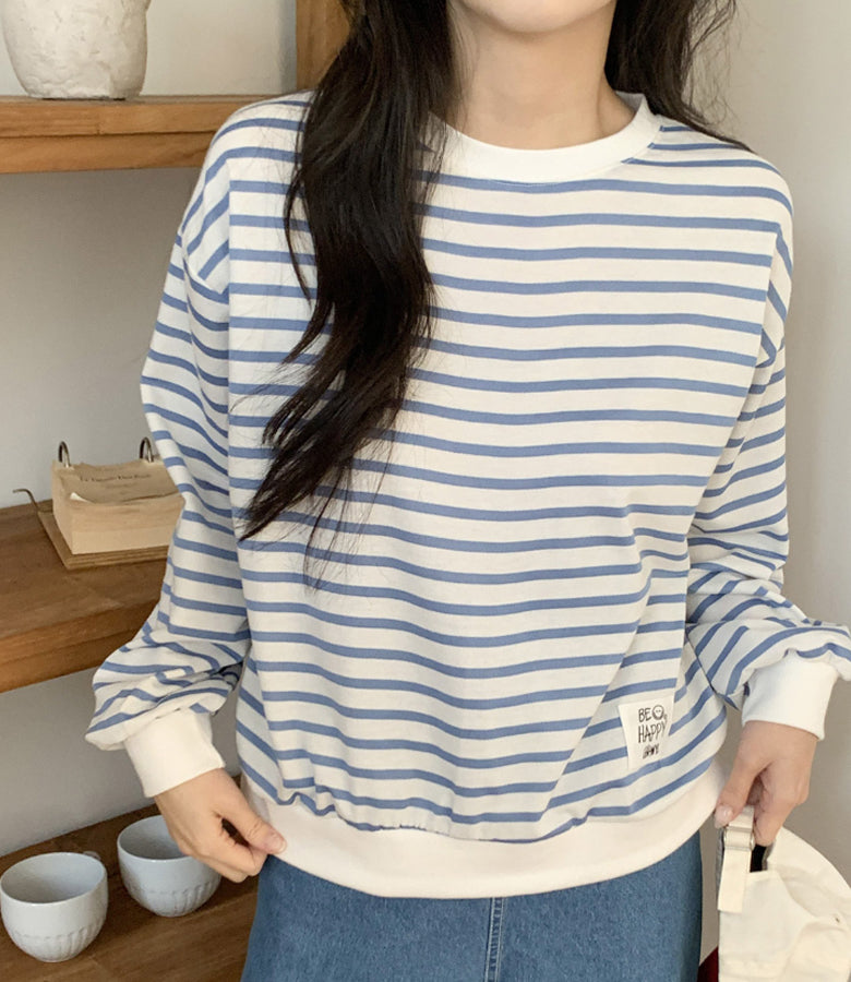 Be Happy Stripe Sweatshirt Made in Korea - Luckyplanetusa