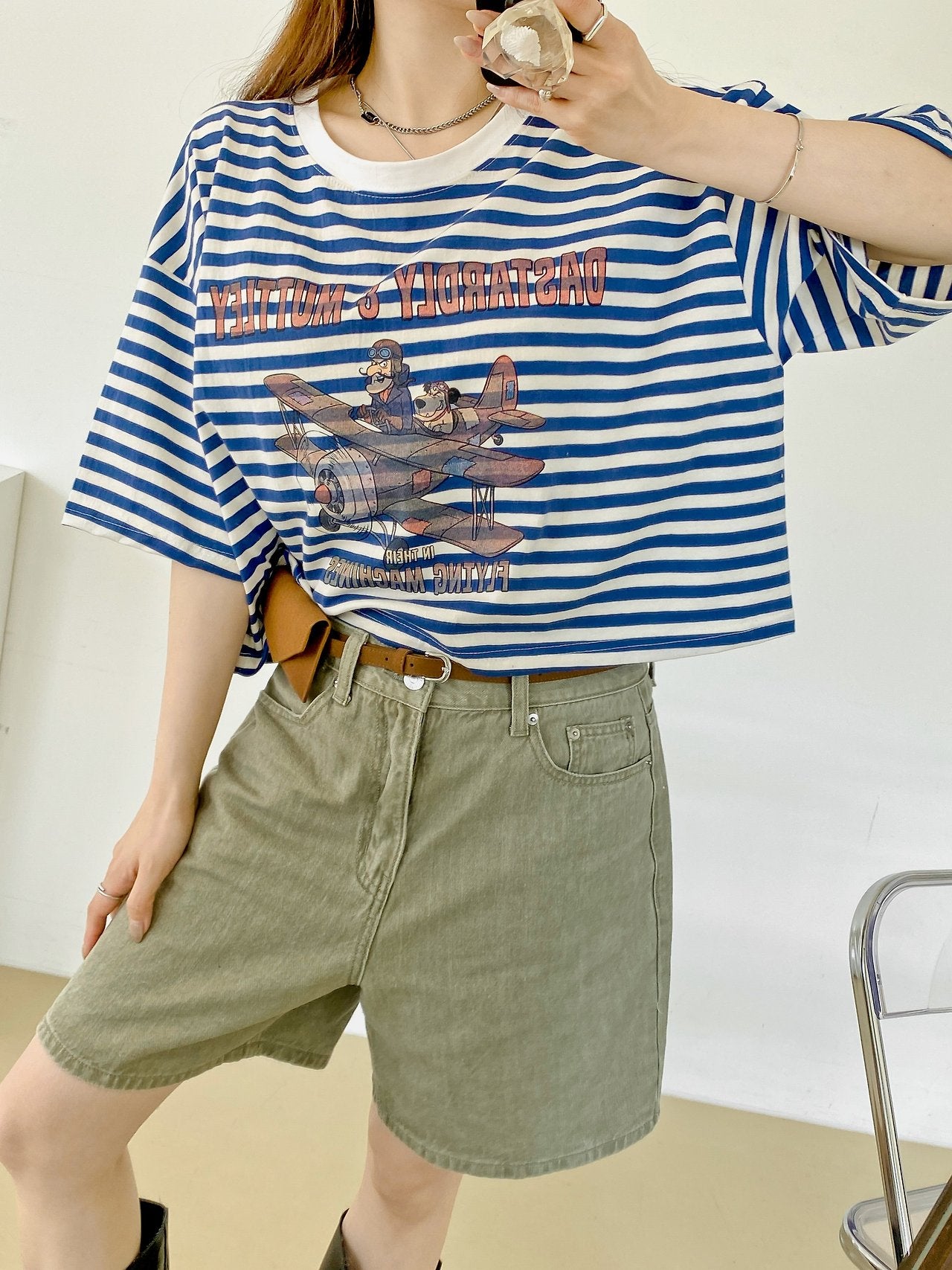 Vintage Pilot Stripe Crop Tee - Luckyplanetusa