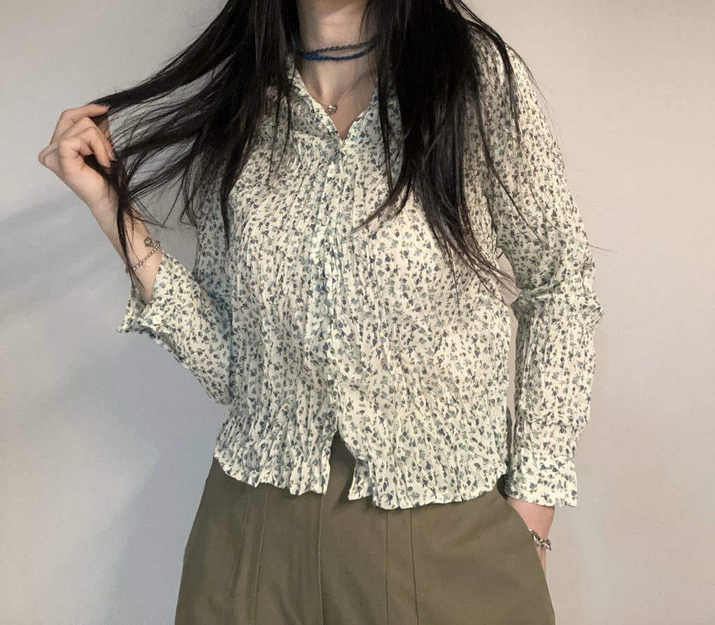 Petite Garden Shirring Cotton Blouse Made in Korea - Luckyplanetusa
