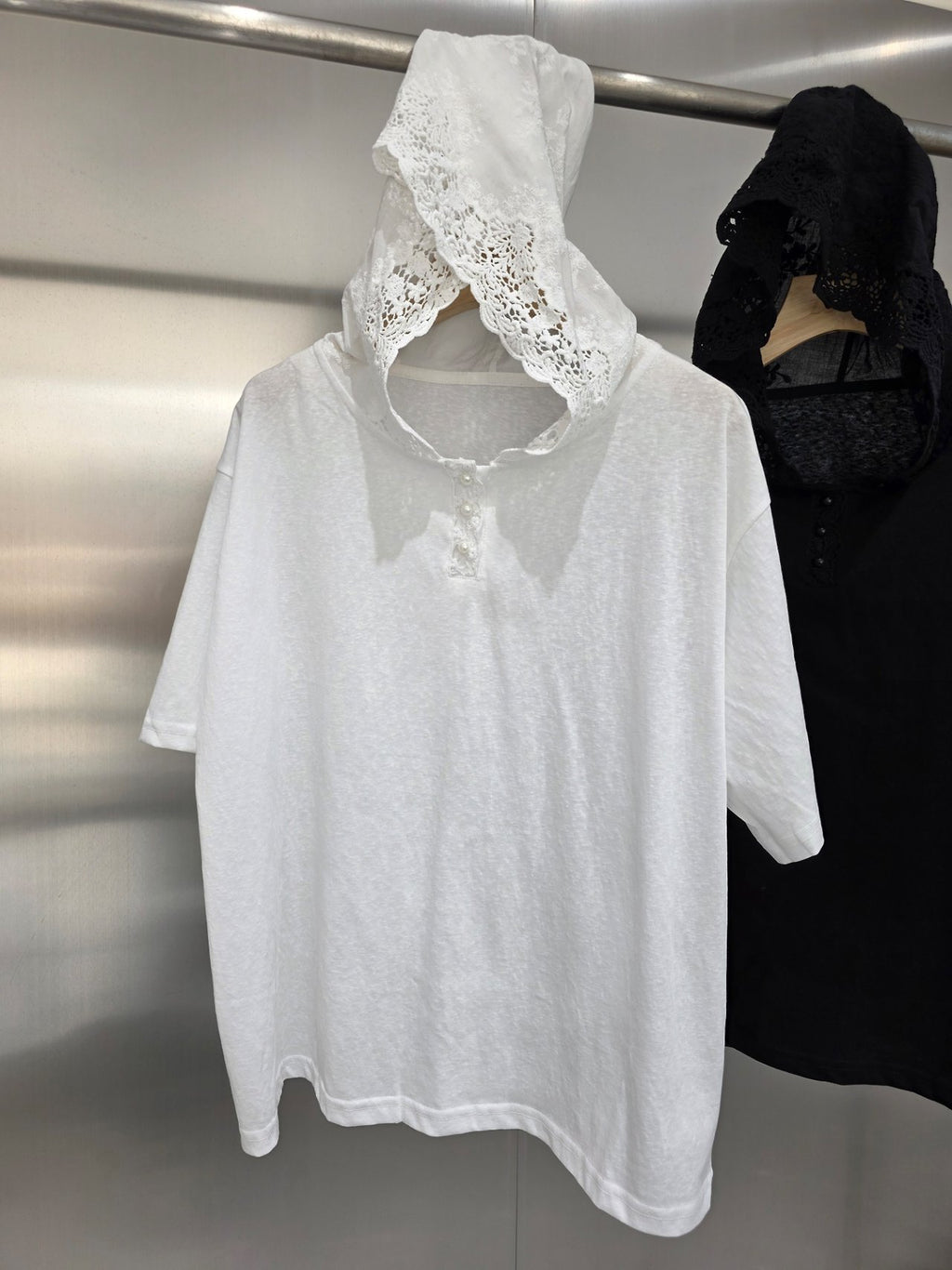 Lace Hood Cotton Relaxed T-Shirt - Luckyplanetusa