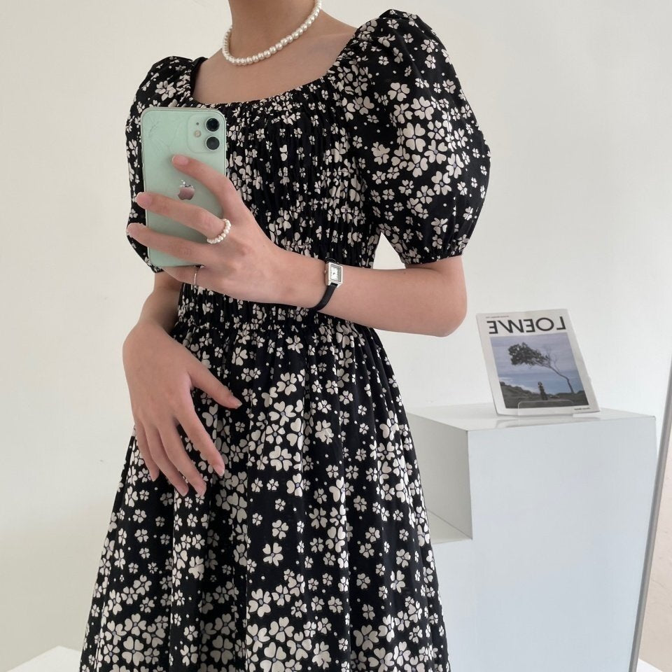 Blossom Garden Puff Sleeve Smocked Dress - Luckyplanetusa