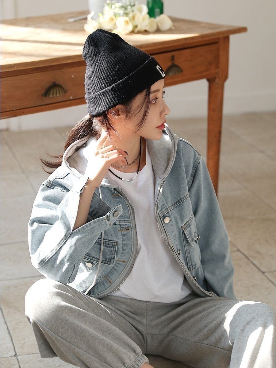 Layered Hooded Denim Jacket - Luckyplanetusa