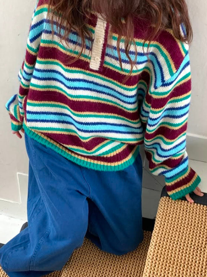 Color Pop Stripe Henley Collar Knit