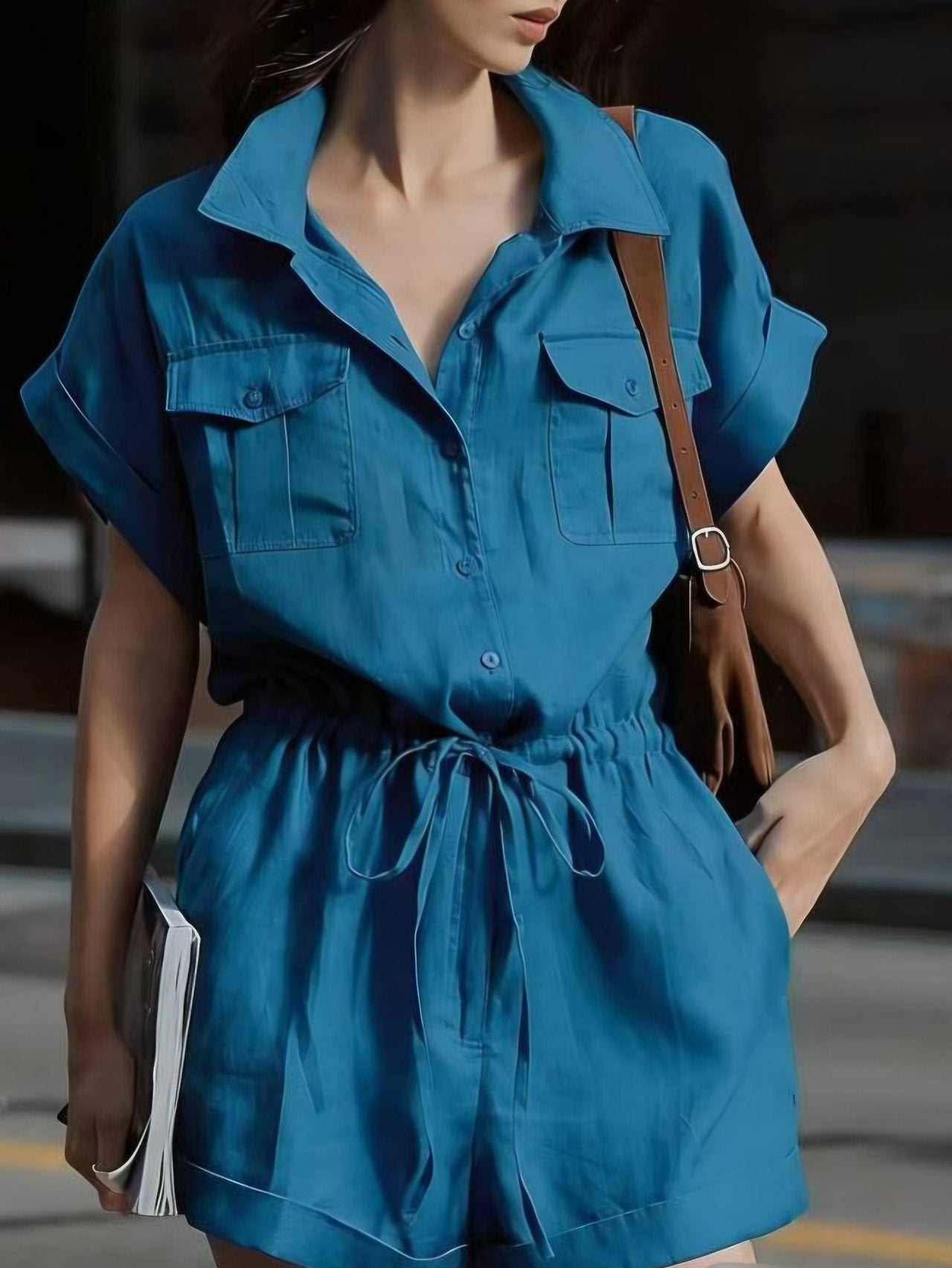 Linen Breeze Utility Romper - Luckyplanetusa