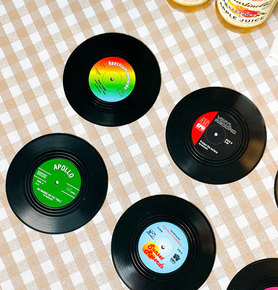 Retro Vinyl Record Drink Coaster Set - 6pcs