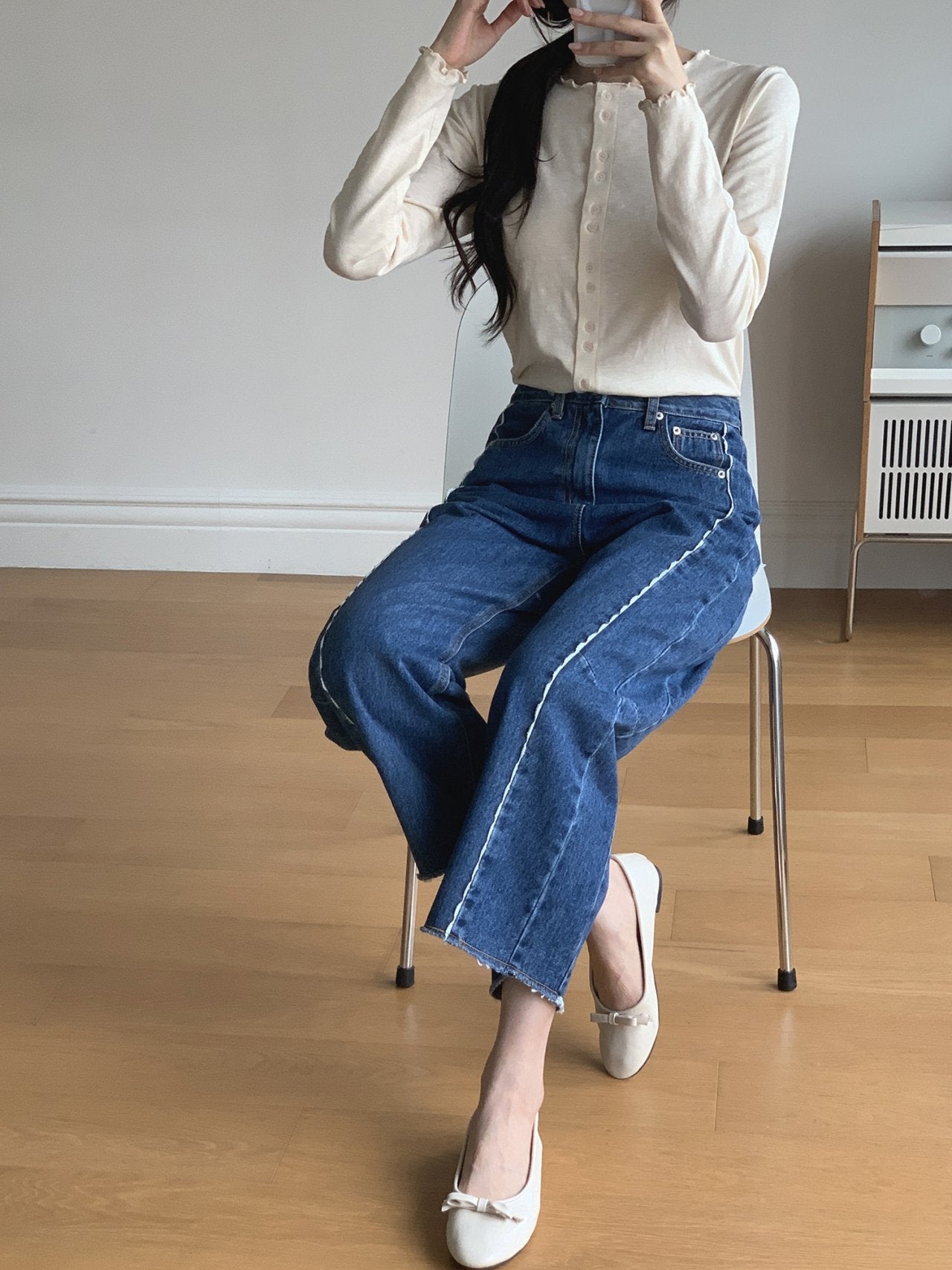 LineCut Wide Straight Denim Pants Vertical Seam Detail High-Rise Jeans - Luckyplanetusa