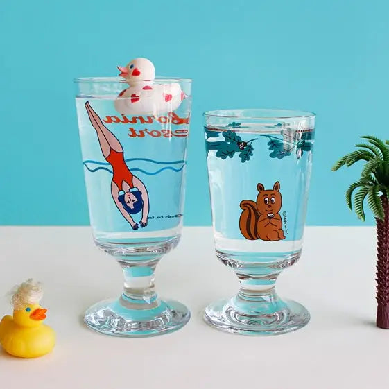 1537  Vintage Glass Cup- S 2Pcs Gift SET Drinkware