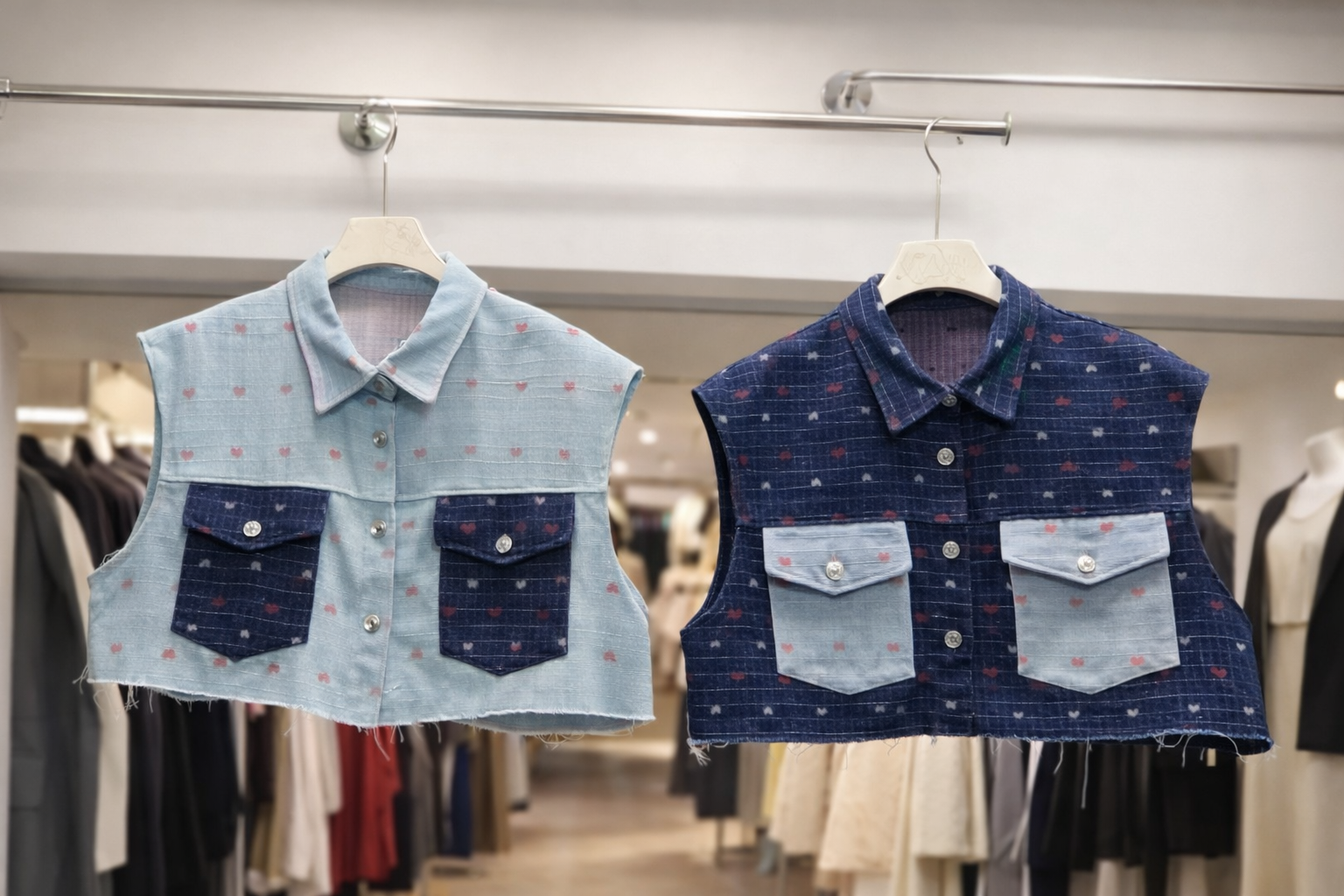 Heart Patch Denim Vest & Shirt Set - Luckyplanetusa