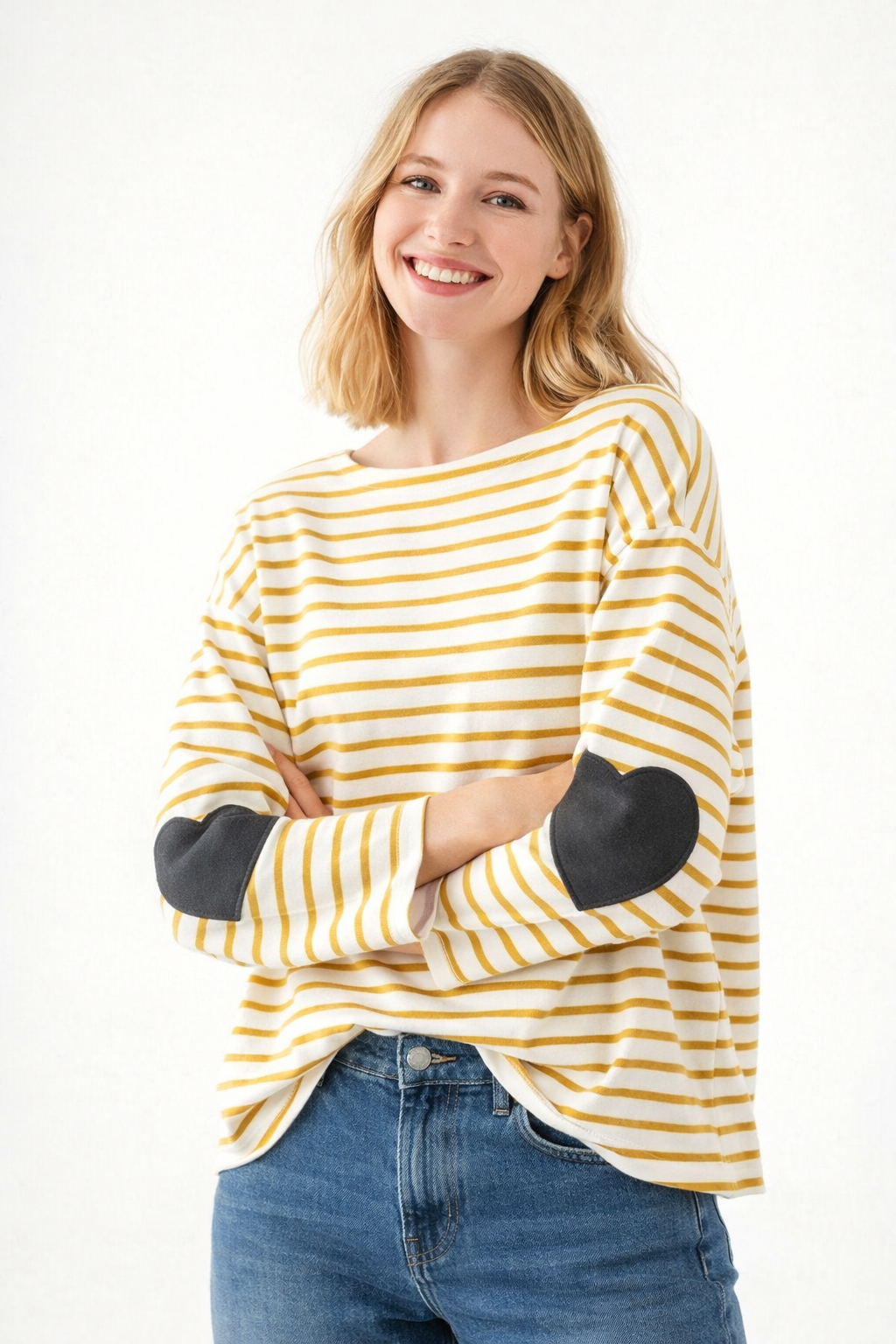 Heart Elbow Breton Stripe Boatneck Tee Cotton