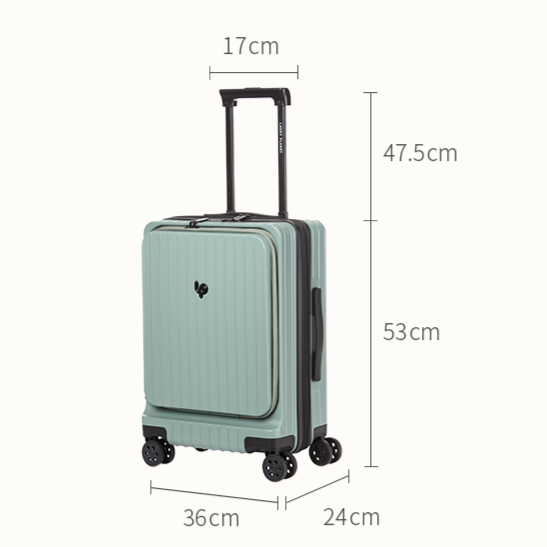 Gobeyond carry on suitcase Green with laptop pocket and cup holder