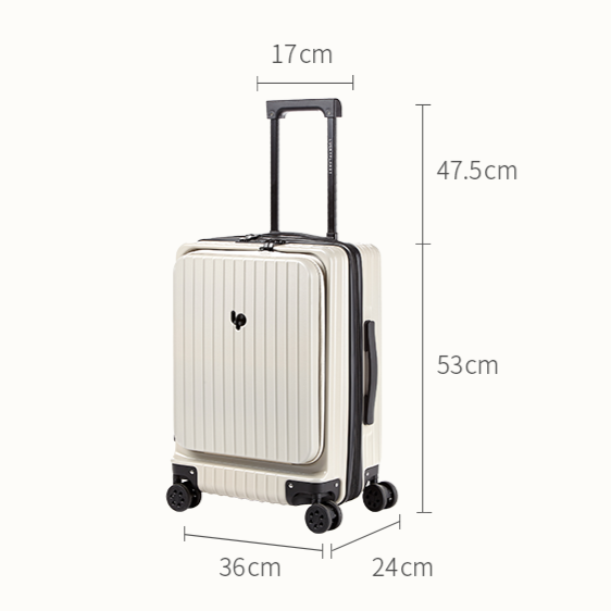 Gobeyond carry on suitcase Ivory with laptop pocket and cup holder 21"