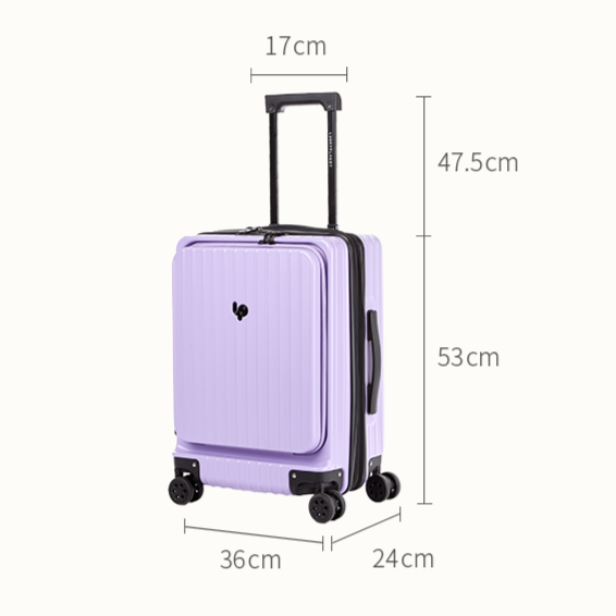 Gobeyond carry on suitcase Purple with laptop pocket and cup holder