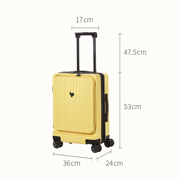 Gobeyond carry on suitcase Yellow with laptop pocket and cup holder