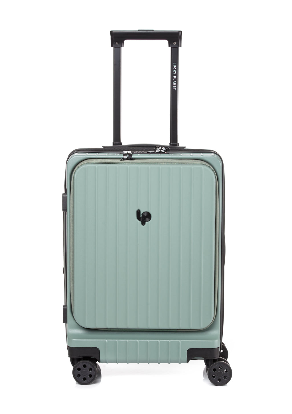 Gobeyond carry on suitcase Green with laptop pocket and cup holder