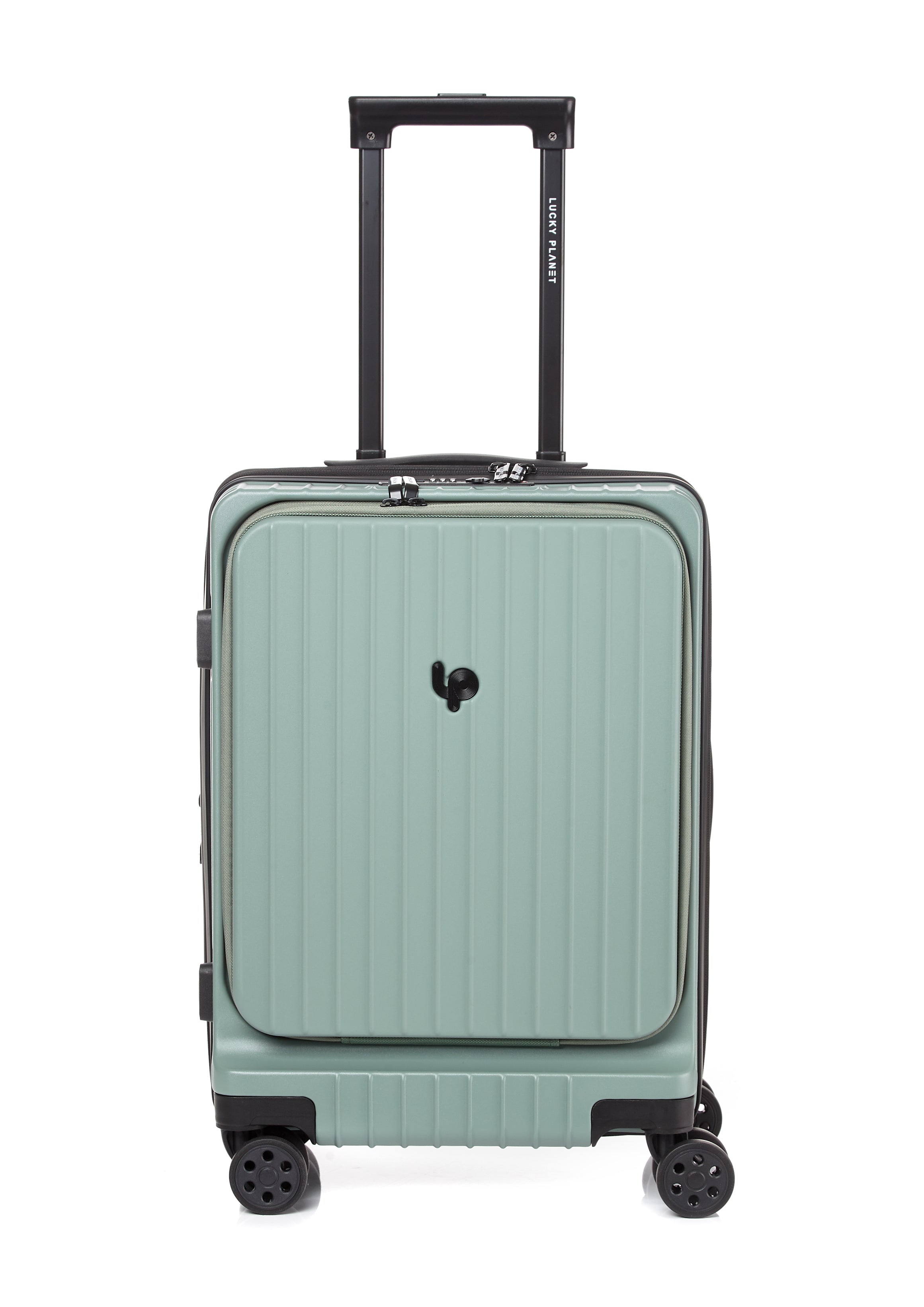 Gobeyond carry on suitcase Green with laptop pocket and cup holder