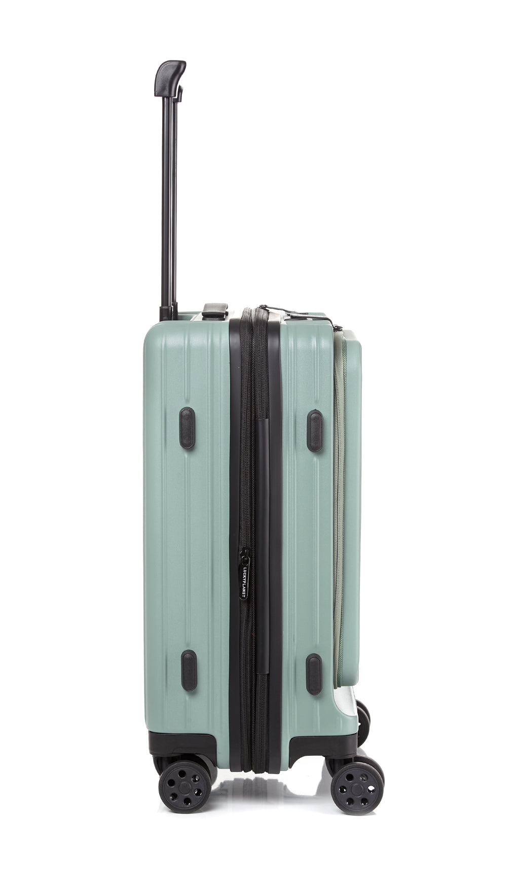 Gobeyond carry on suitcase Green with laptop pocket and cup holder